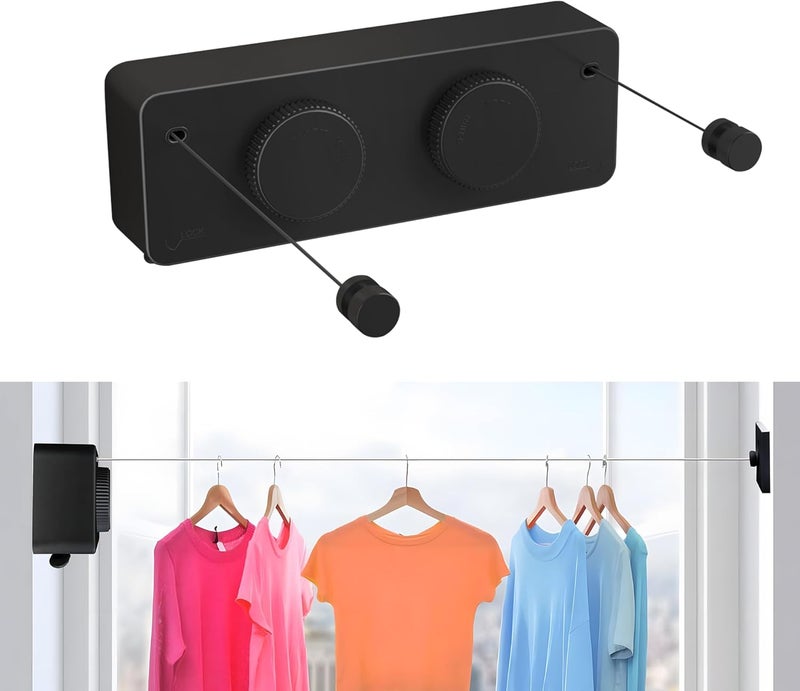 JOOM Retractable Clothesline Indoor Outdoor Clothes Line - Heavy Duty Clothes Drying Laundry Line - Wall Mounted Drying Rack - Air Dry Clothing Lock to Prevent Sagging (Two line,Black) - Image 1